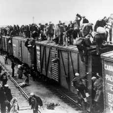 Unemployed men hop a train, Toronto, 1933 - City of Toronto Archives 